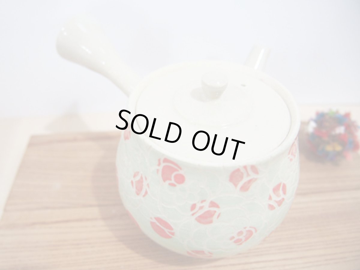 画像3: 紋花彩泥掻落ドット　急須（赤×若草）　【nicorico】 (3)