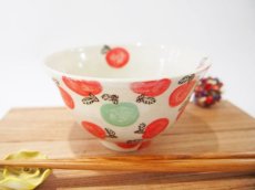 画像1: りんごドット　ごはん茶碗（赤×青りんご）　【nicorico】 (1)