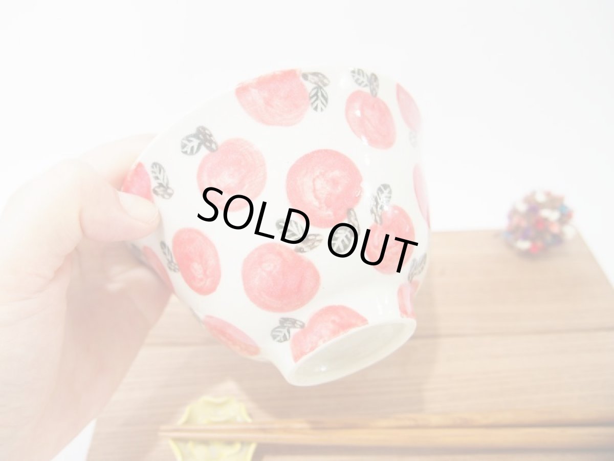 画像3: りんごドット　ごはん茶碗（赤りんご）　【nicorico】 (3)