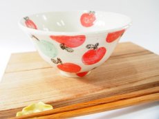 画像5: りんごドット　ごはん茶碗（赤×青りんご）２　【nicorico】 (5)
