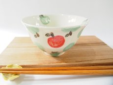 画像1: りんごドット　ごはん茶碗　３（青×赤りんご）　【nicorico】 (1)