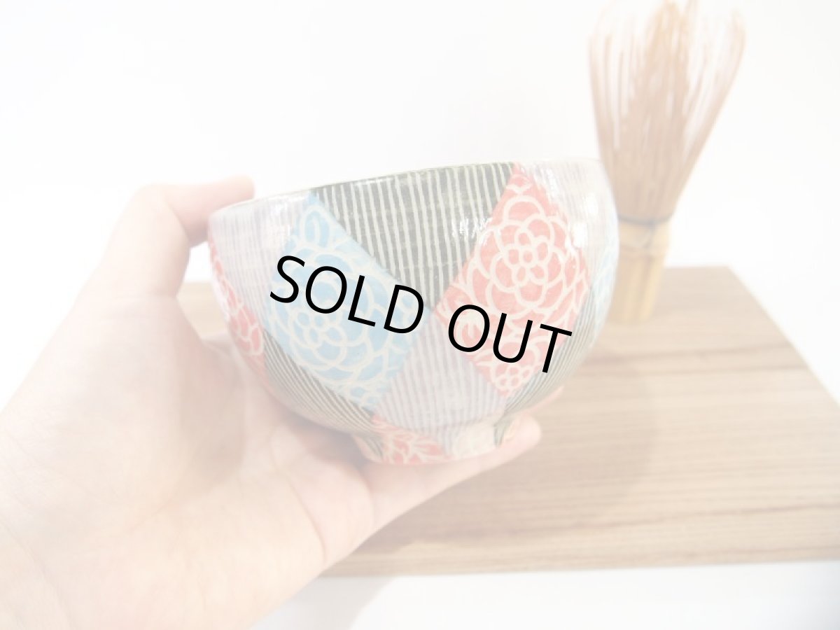 画像3: 紋花彩泥掻落モザイク　抹茶茶碗　【nicorico】 (3)