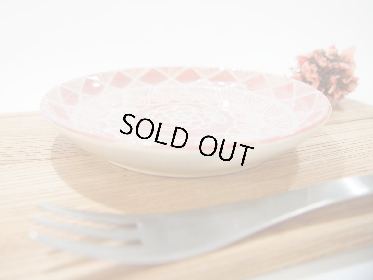 画像3: イッチン花紋マーブル　ケーキ皿・取皿（赤）　【nicorico】 (3)