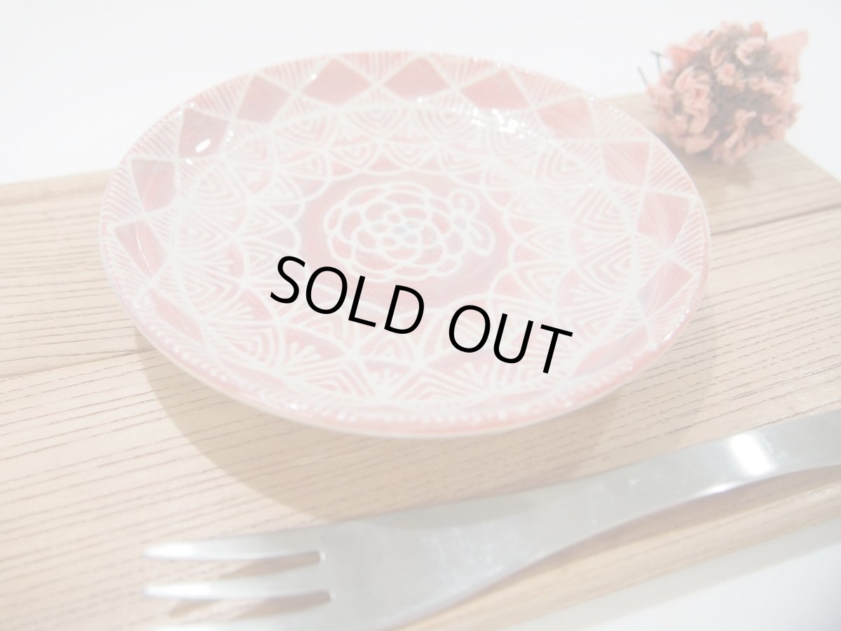 画像4: イッチン花紋マーブル　ケーキ皿・取皿（赤）　【nicorico】 (4)