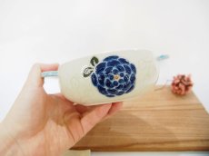 画像3: 紋花彩泥　耳付平鉢（濃紺)　【nicorico】 (3)