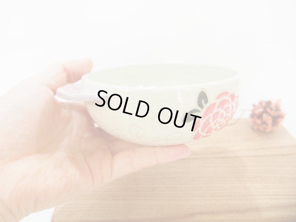 画像4: 紋花彩泥　耳付平鉢（赤)　【nicorico】 (4)