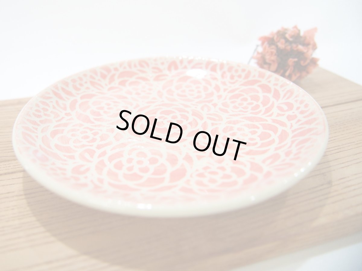 画像3: 紋花彩泥掻落　取皿（赤）【nicorico】 (3)