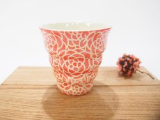 画像1: 紋花彩泥掻落　naminami cup（赤）　【nicorico】 (1)