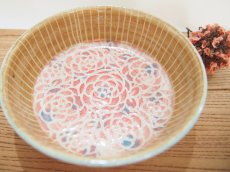 画像4: 紋花彩泥掻落ドット　平鉢（赤×水色/外：水色）　【nicorico】 (4)