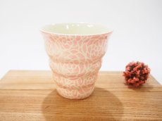 画像1: 紋花彩泥掻落　naminami cup（ピンク）　【nicorico】 (1)