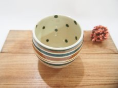 画像2: しましま×水玉　ゆのみ （濃緑×茶）　【nicorico】 (2)