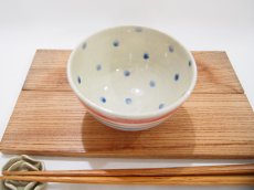 画像2: しましま×水玉　ごはん茶碗 （赤×水色）　【nicorico】 (2)