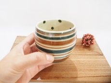 画像3: しましま×水玉　ゆのみ （濃緑×茶）　【nicorico】 (3)