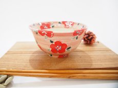画像1: イッチン花紋　ごはん茶碗 （赤)【nicorico】 (1)