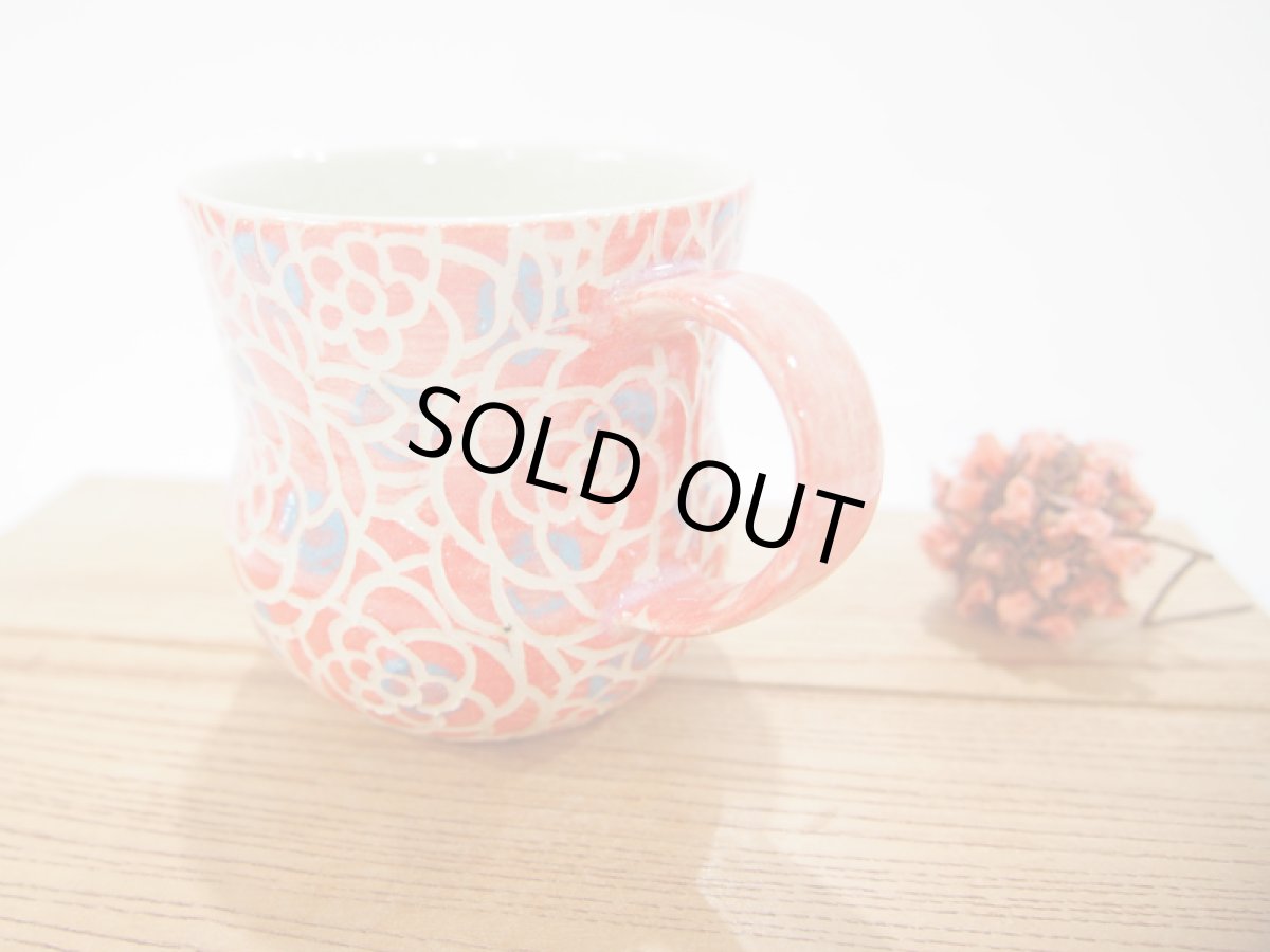 画像3: 紋花彩泥掻落ドット　マグカップ （ころん/赤×水色)【nicorico】 (3)