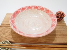 画像1: イッチン幾何学花紋　鉢（ピンク×赤）　【nicorico】 (1)