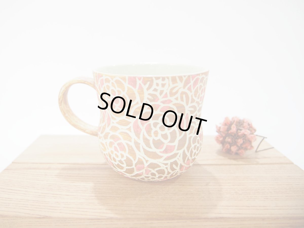 画像1: 紋花彩泥掻落ドット　マグカップ （ころん/甲和土×ピンク)（大きめ）【nicorico】 (1)