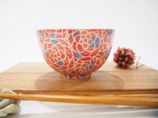 画像5: 紋花彩泥掻落ドット　ごはん茶碗（赤×水色）　【nicorico】 (5)