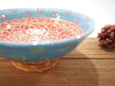 画像4: 紋花彩泥掻落ドット　小鉢・茶碗（赤×水色）　【nicorico】 (4)