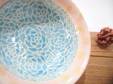 画像5: 紋花彩泥掻落ドット　小鉢・茶碗（水色×ピンク）　【nicorico】 (5)