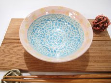 画像2: 紋花彩泥掻落ドット　小鉢・茶碗（水色×ピンク）　【nicorico】 (2)