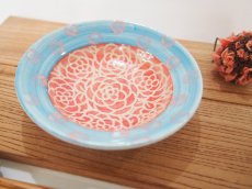 画像6: 紋花彩泥掻落ドット　豆皿（赤×水色）　【nicorico】 (6)