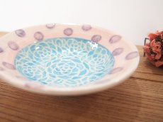 画像5: 紋花彩泥掻落ドット　豆皿（水色×ピンク）　【nicorico】 (5)