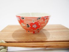 画像1: イッチン花紋　ごはん茶碗 （赤×赤）【nicorico】 (1)