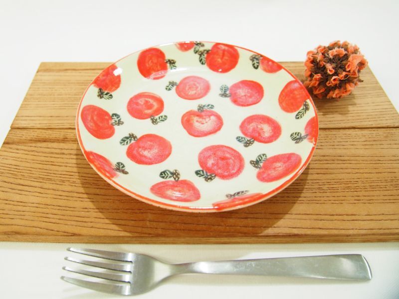画像1: りんごドット　ケーキ皿・取皿　2（赤りんご）　【nicorico】 (1)